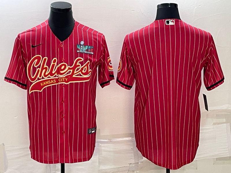 Men's Kansas City Chiefs Blank Red With Super Bowl LVII Patch Cool Base Stitched Baseball Jersey Men's Kansas City Chiefs Blank Red With Super Bowl LVII Patch Cool Base Stitched Baseball Jersey